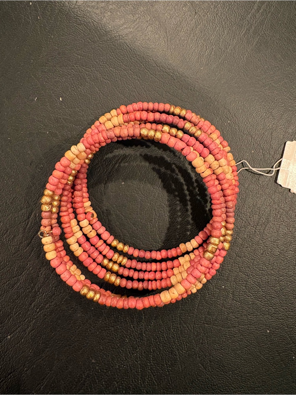 Layered Pink and Cream Beaded Wrap Bracelet with Gold Accents